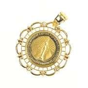 14K Yellow Gold Virgin Mother Mary Ornate Scalloped Pendant