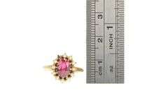 14K Yellow Gold Victorian Oval Syn. Ruby Seed Pearl Antique Ring