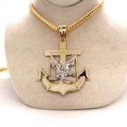 14K YELLOW AND WHITE GOLD ANCHOR & EAGLE CHARM WITH CHAIN