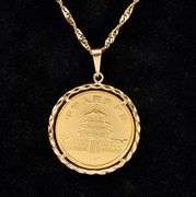 Stunning 1987 Pandan 1/4 oz Pure Gold 25 Cent Coin Pendant Necklace In 14K Yellow Gold