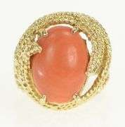 14K Yellow Gold 1950's Coral Rope Vintage Cocktail Statement Ring