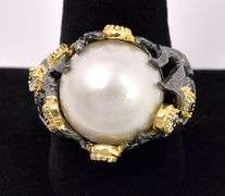 Large Pearl and CZ Ring In Sterling Silver
