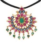 7.25ctw Ruby 4.50ctw Sapphire and 1.30ctw Emerald Fan Pendant Necklace in 14K