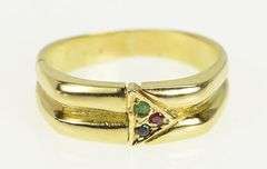 14K Yellow Gold Emerald Ruby Sapphire Retro Cluster Vintage Ring