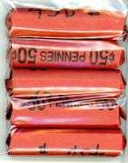 5 Rolls of 1943-D Lincoln Steel Wheat Cents
