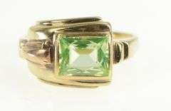 10K Yellow Gold 1930's Sim. Lime Quartz Emerald Cut Vintage Ring