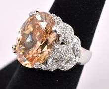 Large Orange CZ Ring In Sterling Silver