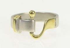 14K White Gold Two Tone Belt Loop Hook Vintage Band Ring
