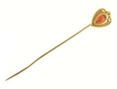 14K Yellow Gold Pear Carnelian Tear Drop Cabochon Stick Pin