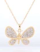 Charming Yellow Gold Two Tone Diamond Accented Butterfly Necklace