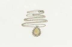 14K White Gold Pear Opal 1.00 Ctw Diamond Halo Statement Pendant
