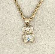 14K YELLOW GOLD SPARKLING MINI BEAR CHARM NECKLACE