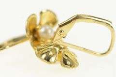 14K Yellow Gold Pearl Flower Blossom Dangle Lever Back Earrings