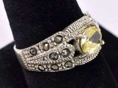 Yellow CZ And Marcasite Gem Ring In Sterling Silver