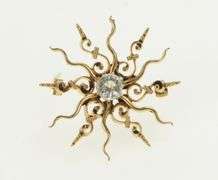 14K Yellow Gold Victorian Sun Swirl Flower CZ Statement Pin/Brooch