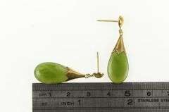14K Yellow Gold Vintage Nephrite Drop Dangle Statement Earrings