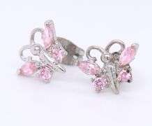 Sterling Silver Pink Cubic Zirconia Butterfly Earrings