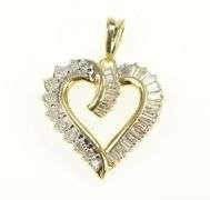 10K Yellow Gold 0.45 Ctw Baguette & Round Diamond Heart Pendant