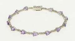 10K White Gold Pear Amethyst Diamond Accent Vintage Tennis Bracelet