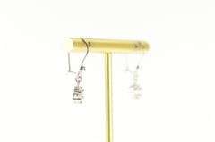 18K White Gold Round CZ Cluster Flower Dangle Statement Earrings