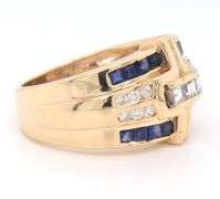 Powerful Yellow Gold Sapphire and Diamond Wide Band