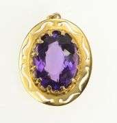 14K Yellow Gold 1950's Oval Amethyst Ornate Statement Pendant
