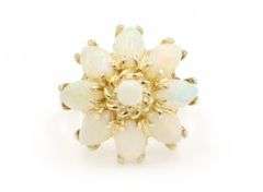 Stunning Opal Cluster Ring in 14K