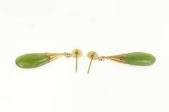 14K Yellow Gold Vintage Nephrite Drop Dangle Statement Earrings