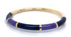 14K YELLOW GOLD INLAY PURPLE AND BLUE BANGLE