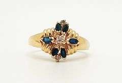 14kt Solid Yellow Gold, Blue Sapphire, & Diamond Ring