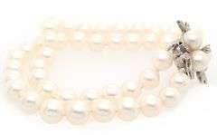 Cultured Pearl and 0.10ctw Diamond Clasp Double Strand Bracelet in 14K
