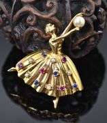 Charming 14K Ballerina Multi-Gemstone Brooch