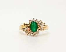 18kt Solid Yellow Gold, Emerald, & Diamond Ring