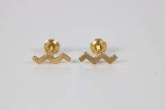 10k Yellow Gold Lighting Bolt Zig Zag Wave Curve Stud Earrings