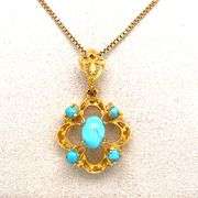 VINTAGE 18K YELLOW GOLD PENDANT WITH TURQUOISE