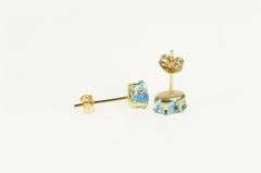 14K Yellow Gold Marquise Blue Topaz Vintage Solitaire Stud Earrings