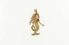 14K Yellow Gold Two Tone Mermaid Mystical Ocean Siren Pendant