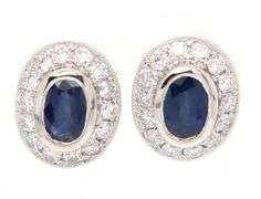 1.20ctw Oval Sapphire and 0.50ctw Diamond Frame Stud Earrings in 14K