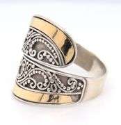 Vintage 925 Sterling Silver Bypass Ring with Yellow Gold accent