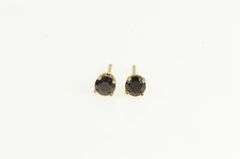 14K Yellow Gold Garnet Round Solitaire Classic Vintage Stud Earrings
