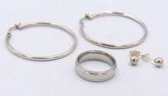 Set of Hoop Earrings, 5mm Stud and Band