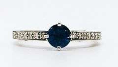 14kt Solid White Gold, Blue Sapphire, & Diamond Ring