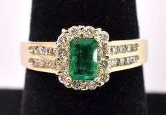 Outstanding Emerald And Diamond Ring In 14K Yellow Gold
