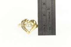 14K Yellow Gold Pearl Diamond Accent Heart Love Symbol Ring