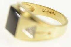 10K Yellow Gold Black Onyx CZ Accent Vintage Retro Statement Ring