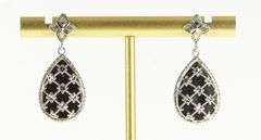 14K White Gold Pear Tear Drop Black Onyx Dangle Statement Earrings