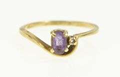 14K Yellow Gold Oval Amethyst Diamond Accent Wavy Bypass Ring