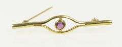 14K Yellow Gold 1960's Ornate Ruby Split Vintage Bar Pin/Brooch