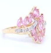 Attractive Yellow Gold Marquoise Pink Sapphire and Diamond Cocktail Ring