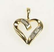 10K Yellow Gold Baguette Diamond Heart Love Symbol Pendant